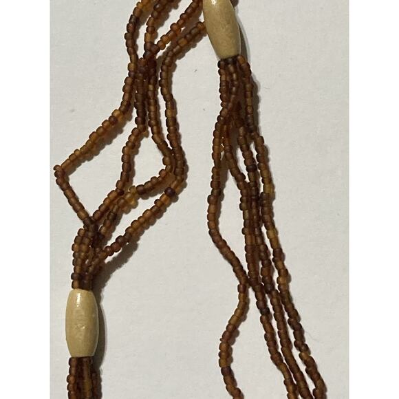 Brown Seed Bead Multistrand Necklace 24”long Boho Bohemian Neutral - Picture 3 of 4